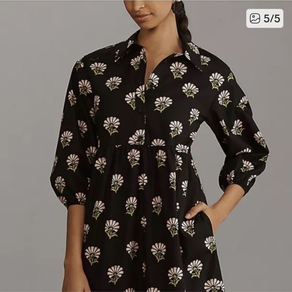 Anthropologie Maeve Black Midi Dress with Pink & Green Floral Print - Size XL - Picture 4 of 9